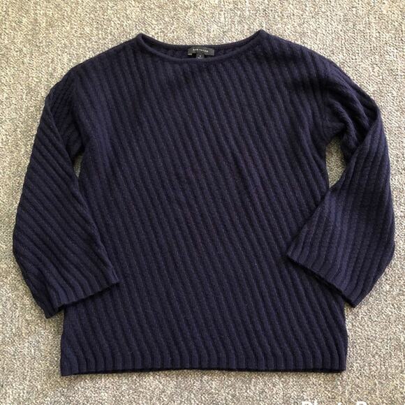 Ann Taylor Size M Medium Wool Alpaca Bell Sleeve Navy Blue Sweater - Picture 1 of 4